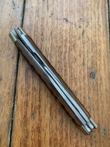 Puma Knife: Puma rare vintage 1974 'STOCK' 3 blade Fold back Knife with Dark Brown Jigged Bone Handle