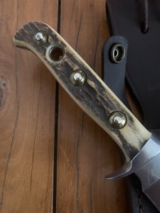 Puma Knife: Puma Lightly Used 1990 Bowie Handmade Knife with Stag Antler Handle & Original Puma Sheath