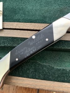 Puma Knife: Puma 1990 Asian Wildlife Collection 'Big Horn Sheep' model SATELITE Folding Knife with Ebony Handle Original Box and matching Warranty #169/200