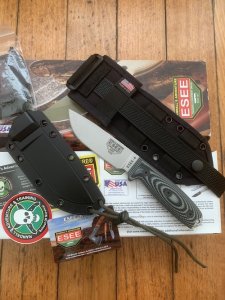 ESEE Knives- ESEE-4 Knife with Grey/Black G10 Handle Black Kydex Sheathes