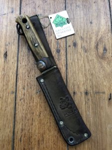 Puma Knife: Puma 1982 Used Hunters Pal with Stag Antler Handle Original Sheath and Matching Warranty Card