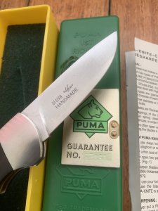 Puma 1989 model 985 Custom Folding Knife with Ebony Handle Original Box and matching Warranty #23981