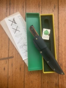 Puma Knife: Puma 1984 ForsterNicker Knife with Stag Handle & Green & Yellow Box #40482