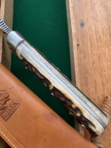 Puma Knife: Puma Pre-64 Rare White Hunter with Stag in Original Sheath & Wooden Box