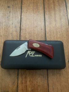 Katz Knives: Small Bob Kat Cherrywood Locking Folding Knife with gift Tin
