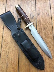 SOG Vintage Original SSD89 SCUBA/DEMO Knife with Leather Handle Sheath and Sharpening Stone.#072/250