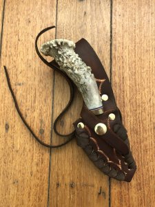 Ken Richardson Custom Handmade 3" Hunter Blade Hunting Knife with Deer Antler Handle & Custom Sheath