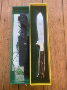 Puma Knife: Puma 1987 Jagdnicker Knife with Stag Handle & Green & Yellow Box