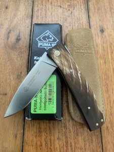 Puma Knife: Puma IP Companion Folding Knife with Buffalo Horn Handle and Pouch