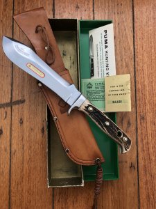 Puma Knife: Puma Original 1968 White Hunter 6377 in original box warranty and additional Paperwork #86581