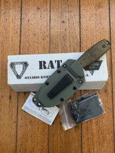 Ontario Ranger Series RAT-1 Part Serrated with Micarta Handle and Tactical Belt Sheath
