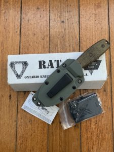 Ontario Ranger Series RAT-3 Part Serrated with Micarta Handle and Tactical Belt Sheath