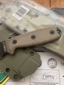 ESEE Knives- ESEE-3 Knife with Ivory Beige Micarta Handle & OD Green Kydex Sheath