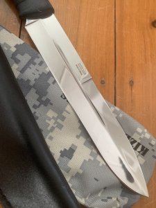 Kizlyar Knife: Kizlyar Mirror Finish 'EGERSKY' Straight Blade with Leather Sheath and Sleeve