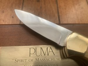 Puma Knife: Limited Edition 1983 715 4 Star Spirit of Massachusetts Scrimshawed Handle in Wooden Presentation Box