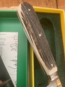 Puma Knife: Puma 1980's Gnicker Knife with Stag Handle & Original Green & Yellow Box
