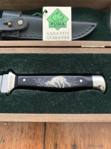 Puma Knife: Puma 1990 European Wildlife Collection 'ROE Deer Buck' Jagdnicker Knife with Ebony Handle Display Box and Warranty 169/200