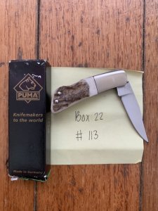 Puma Knife: Puma German 2006-113 Micro Folding Knife with Stag Antler Handle and Box