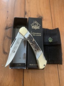 Puma Knife: Puma 2008 Duke Folding Knife with Stag Antler Handle &Puma Pouch