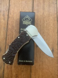 Puma Knife: 2018 Puma 4 Star Full Sized Folding Lock Knife with Thick Stag Antler Handle