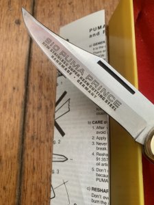 Puma Knife: 1974 Mint Puma Prince Folding Knife with Sambar Stag Antler Handle Box and Warranty #98474