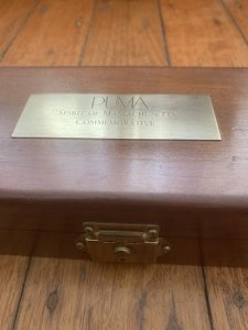Puma Knife: Limited Edition 1983 715 4 Star Spirit of Massachusetts Scrimshawed Handle in Wooden Presentation Box