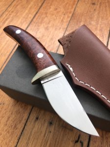 Small Japanese Custom Made Drop Point Hunter with Thuya Wood Handle