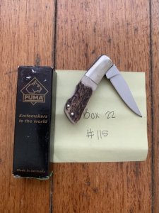 Puma Knife: Puma German 2006-115 Micro Folding Knife with Stag Antler Handle and Box