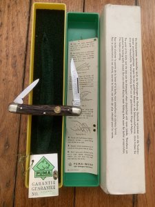 Puma Knife: Puma 1984 Bantam Folding Knife with Stag Antler Handle & Original Green & Yellow Box  #40482