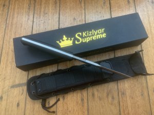 Kizlyar Knife: Kizlyar Original Aggressor D2 Semi-Tanto Blade with Kraton Handle