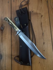 Puma Knife: Puma Lightly Used 1990 Bowie Handmade Knife with Stag Antler Handle & Original Puma Sheath