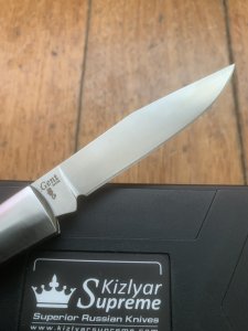 Kizlyar Knife: Russian Kizlyar Supreme Model D2 GENT Folding Knife with Carbon Fibre Handle and Box