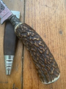 1970's Solingen Jagdnicker Knife with Deer Antler Handle & Sheath
