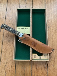 Puma Knife: Puma Pre-64 Rare White Hunter with Stag in Original Sheath & Wooden Box