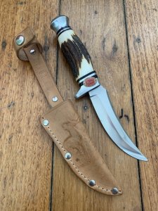 Solingen Germany EUROCUT Original 3 1/2" Blade Original Buffalo Skinner with Deer Antler Handle & Leather Sheath