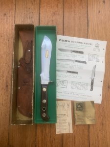 Puma Knife: Puma Rare 1969 Jacaranda White Hunter Knife with Original Box Paperwork #96744