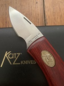 Katz Knives: Small Bob Kat Cherrywood Locking Folding Knife with gift Tin