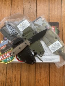 ESEE Knives- ESEE-4 Knife with Micarta Handle Black and OD Green Kydex Sheathes