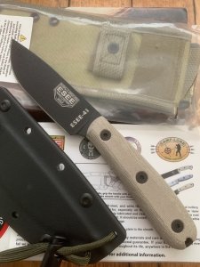 ESEE Knives- ESEE-4 HM Knife with Ivory Beige Micarta Handle & Black Kydex Sheath
