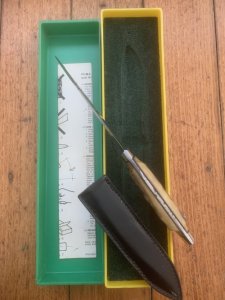 Puma Knife: Puma 1981 Vintage 3573 Boot Knife with Stag Handle Sheath in Puma Green/Yellow Box
