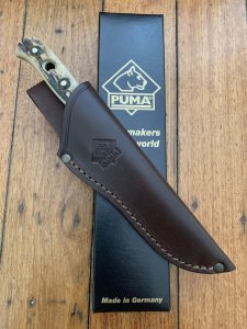 Puma Knife: Puma 6378 Original Mint 1980 OUTDOOR knife with Stag Antler Hands New Puma Sheath and Box