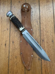 EC Solingen Germany Big 8" Blade Scout Bowie Knife with Stag Handle & Leather Sheath