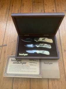 Kershaw Knife: 1982 Rare Scrimshawed set of 3 Knives in Presentation Box #142/1000