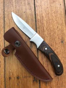 Leupold USA Special Edition Fixed Blade Knife with Laminated Wooden Handle and Leather Sheath