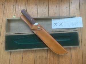 Puma Knife: Early 1980's Puma Big Big Bowie knife with Wooden Handle in original Wooden Box