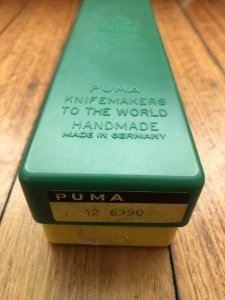 Puma Knife: Puma Rare 1989 Auto White Hunter Knife with sheath and original correct Plastic Box