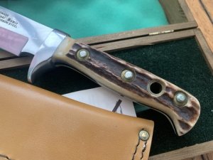 Puma Knife: Puma 1991 116376 Big Big Bowie knife with Stag Antler Handle in original Wooden Box & Warranty