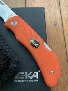 EKA Swede 8 Blaze Orange Folding Lock Knife in Pouch and Box