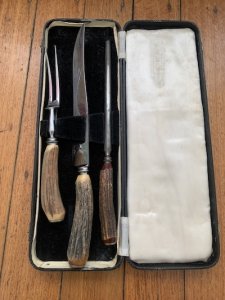 Vintage 'Used' 3 Piece Carving Set Knife, Fork & Sharpening Rod
