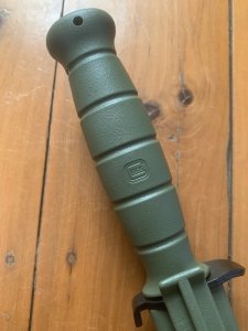 GLOCK Original Austrian Made MILITARY GREEN Saw Back Field Knife with Polymer Scabbard